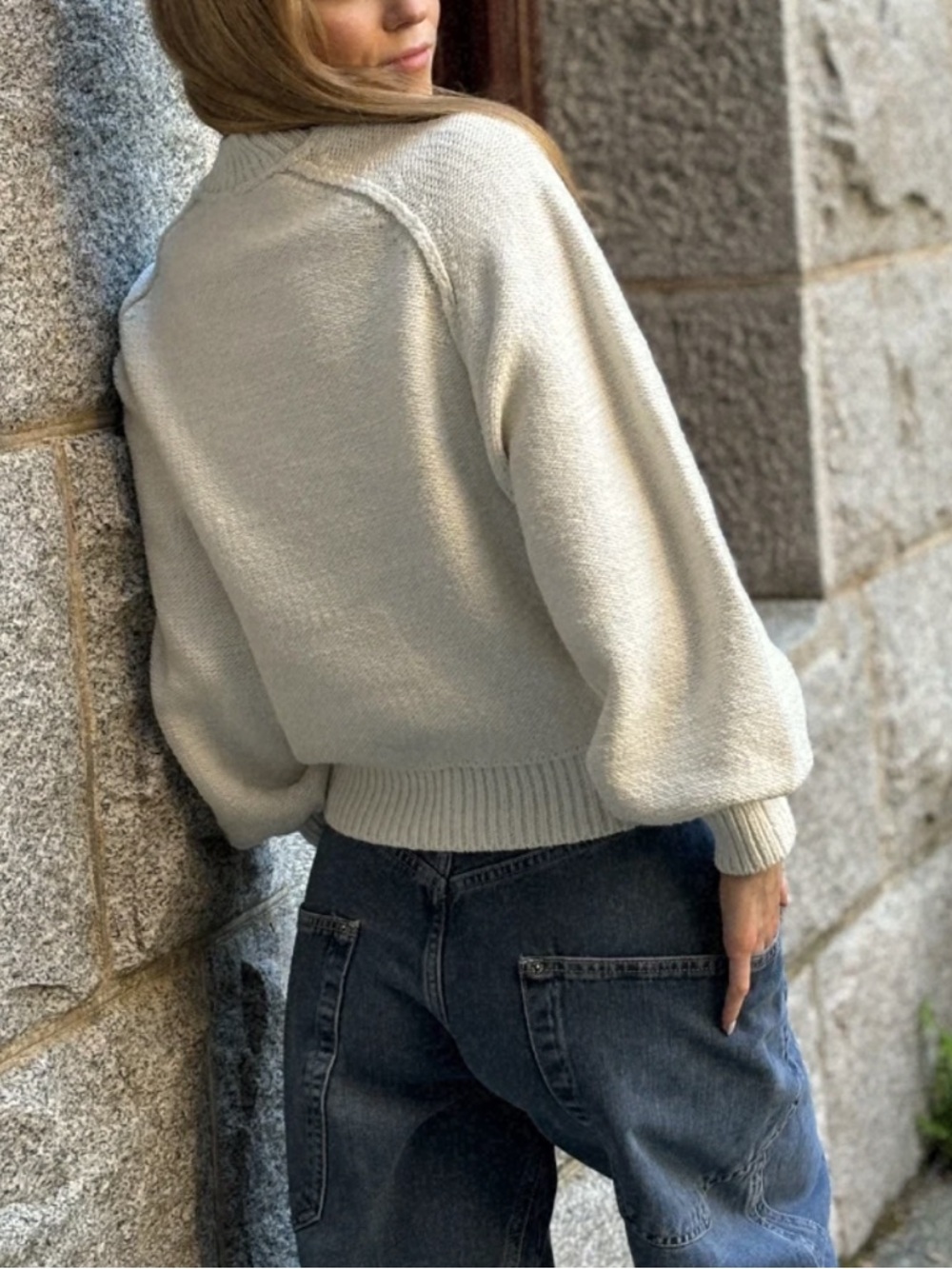 Free People Riley Mock Neck Sweater in Cream